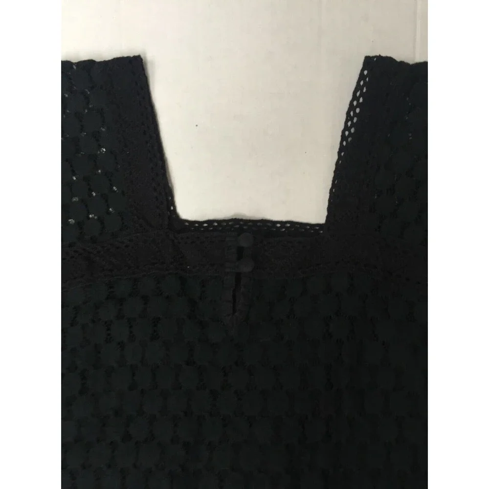 Solitaire Black Circle Eyelet Square Neck Blouse Tie Sleeve Size Small Bohemian